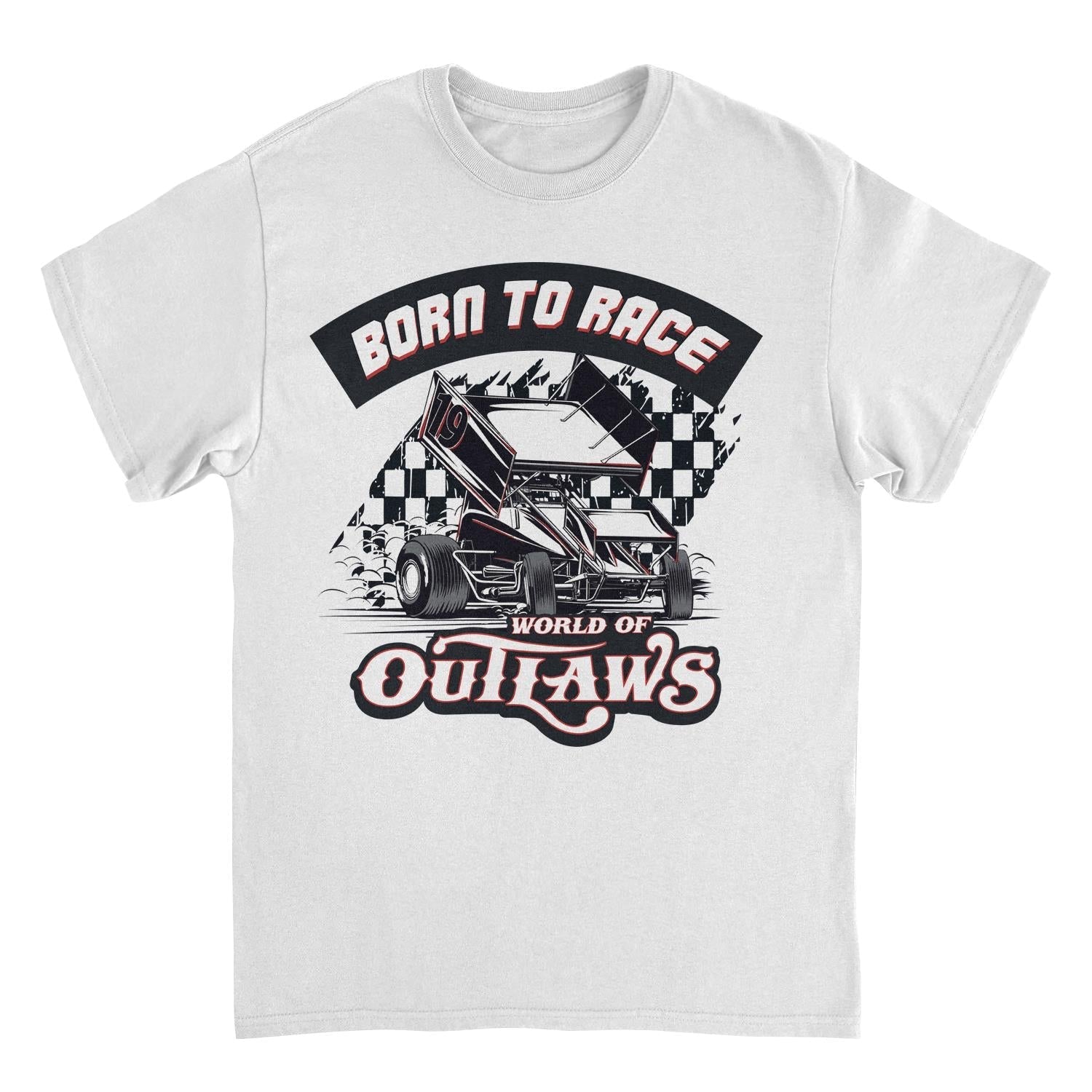 World of Outlaws Born to Race Black Flag White T-Shirt