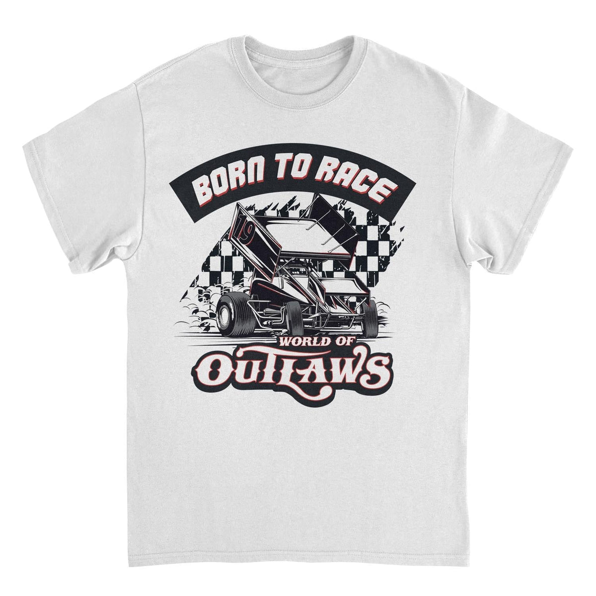 World of Outlaws Born to Race Black Flag White T-Shirt