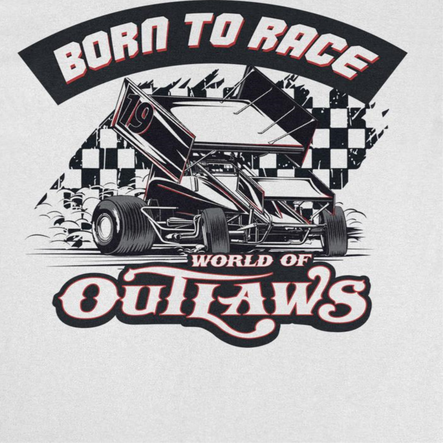 World of Outlaws Born to Race Black Flag White T-Shirt