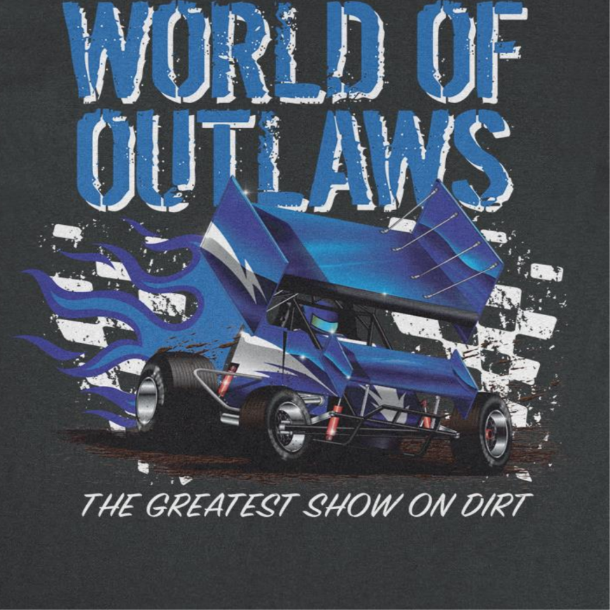 World of Outlaws Blue Fire Black T-Shirt