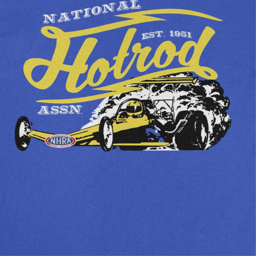 NHRA National Hot Rod Yellow Car Royal T-Shirt