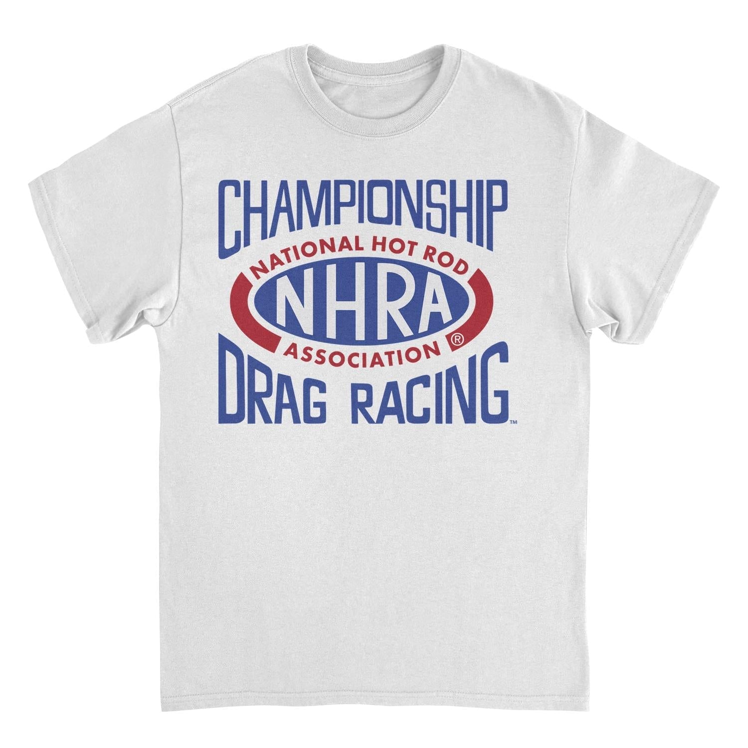 NHRA National Hot Rod Association Drag Racing Red Blue Logo White T-Shirt
