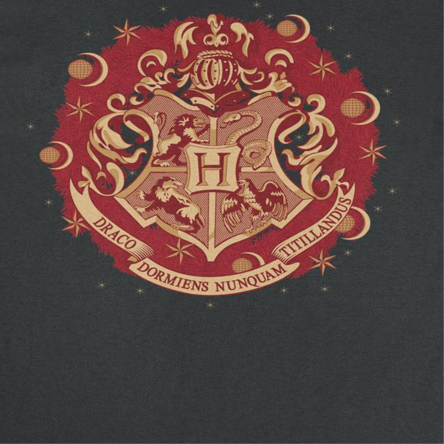 Harry Potter Hogwarts Christmas Badge Black T-Shirt