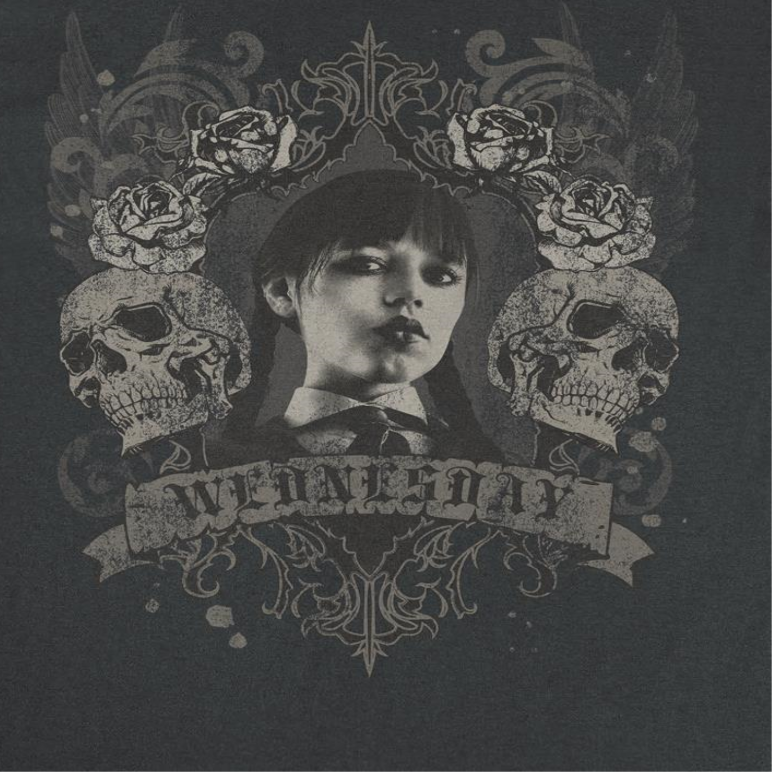 Wednesday Banner Skulls Black T-Shirt