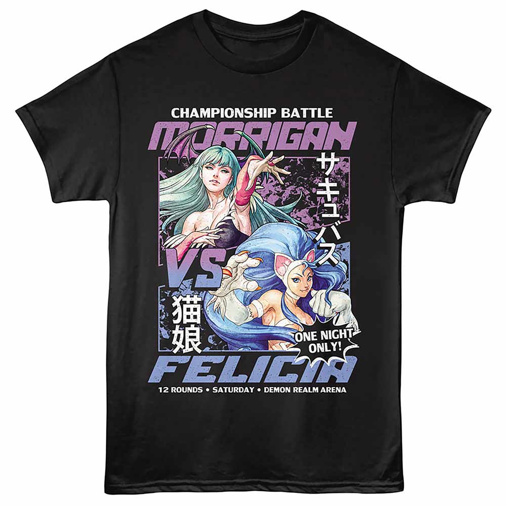 DARKSTALKERS Eye-Catching T-Shirt, MORRIGAN VS FELICIA