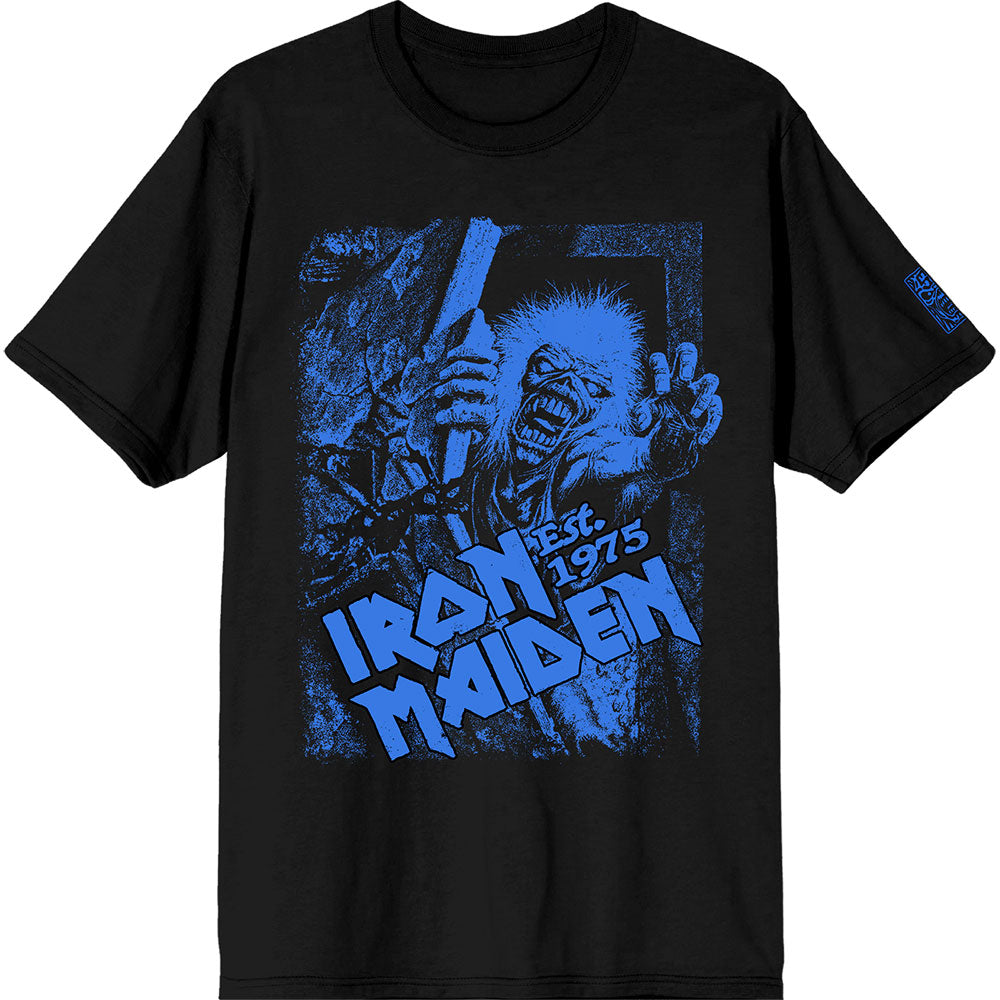 IRON MAIDEN Attractive T-Shirt, Est. 1975 No Prayer Grave Blue