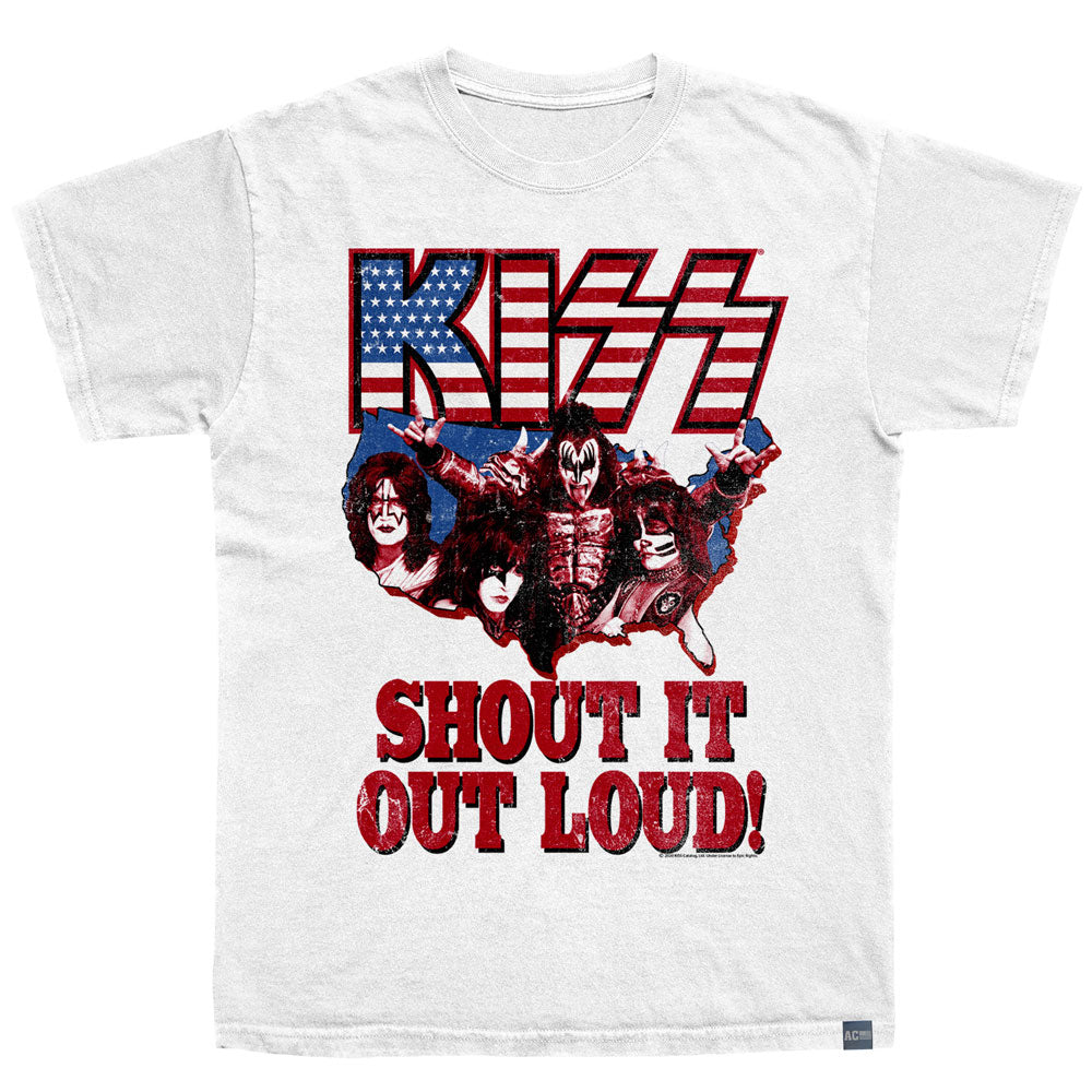 White t-shirt with KISS graphic and &