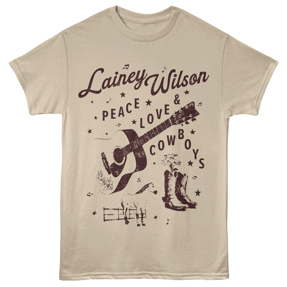 LAINEY WILSON Eye-Catching T-Shirt, PEACE LOVE COWBOYS