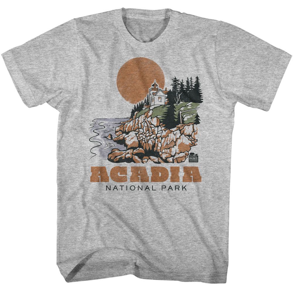 NATIONAL PARKS Eye-Catching T-Shirt, ACADIA DRAWN LIGHTHOUSE