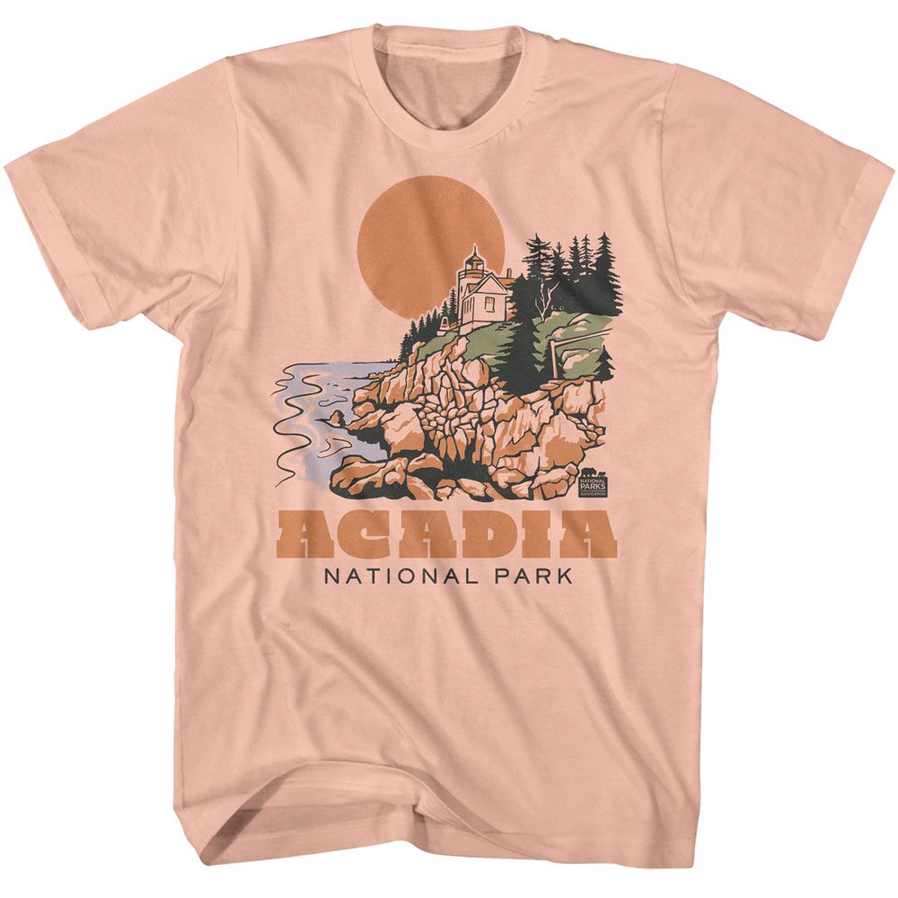 NATIONAL PARKS Eye-Catching T-Shirt, ACADIA DRAWN LIGHTHOUSE