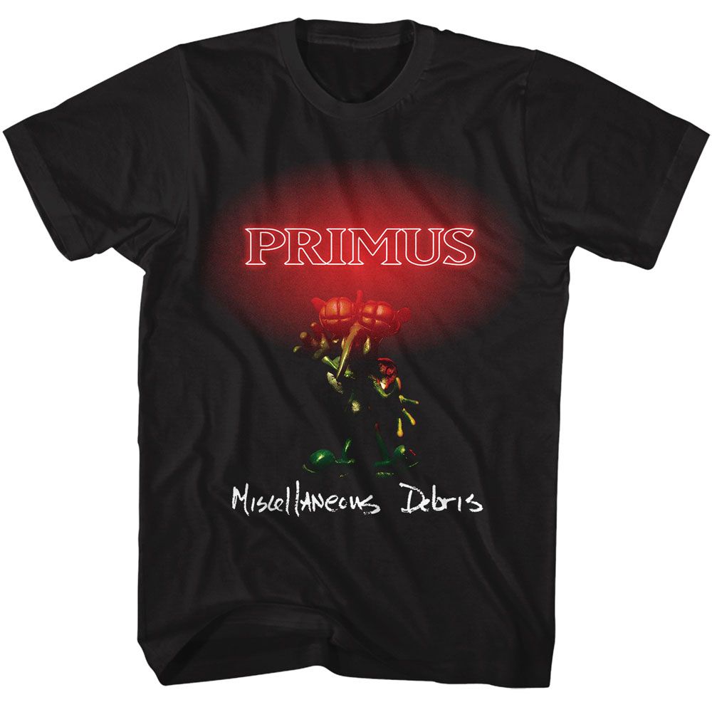 Black t-shirt with red and green graphic design and &