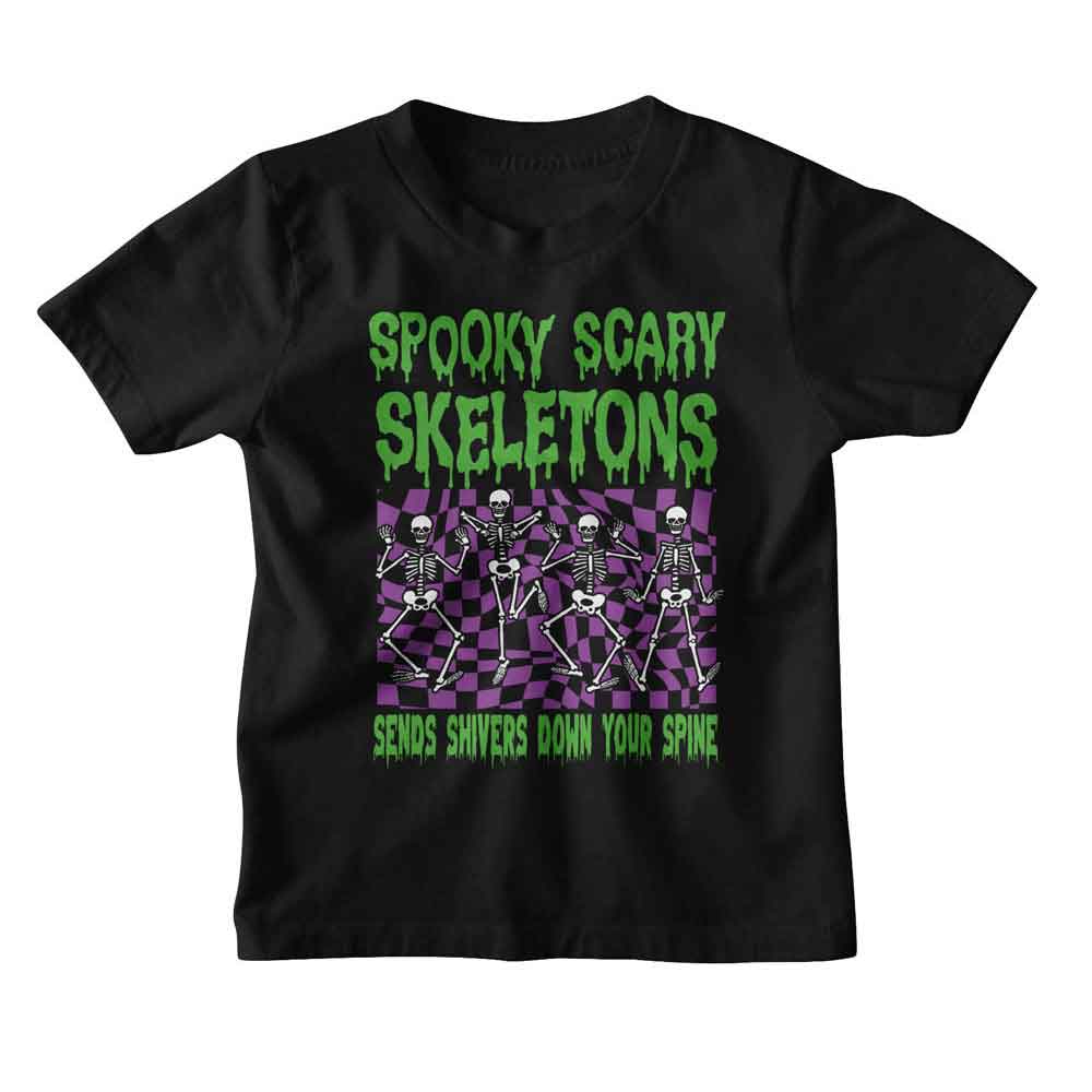 SPOOKY SCARY SKELETONS Eye-Catching T-Shirt, CHECKERS