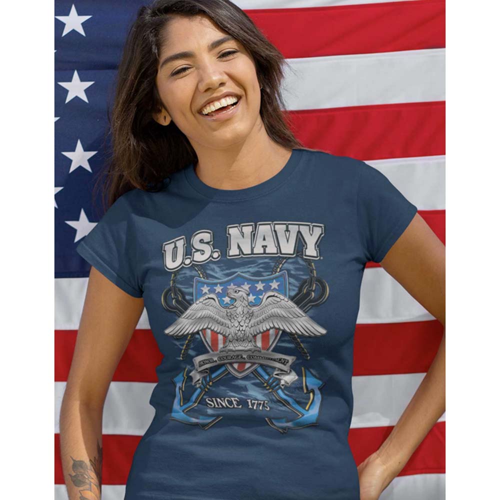 NAVY Eye-Catching T-Shirt, Eagle With Anchors