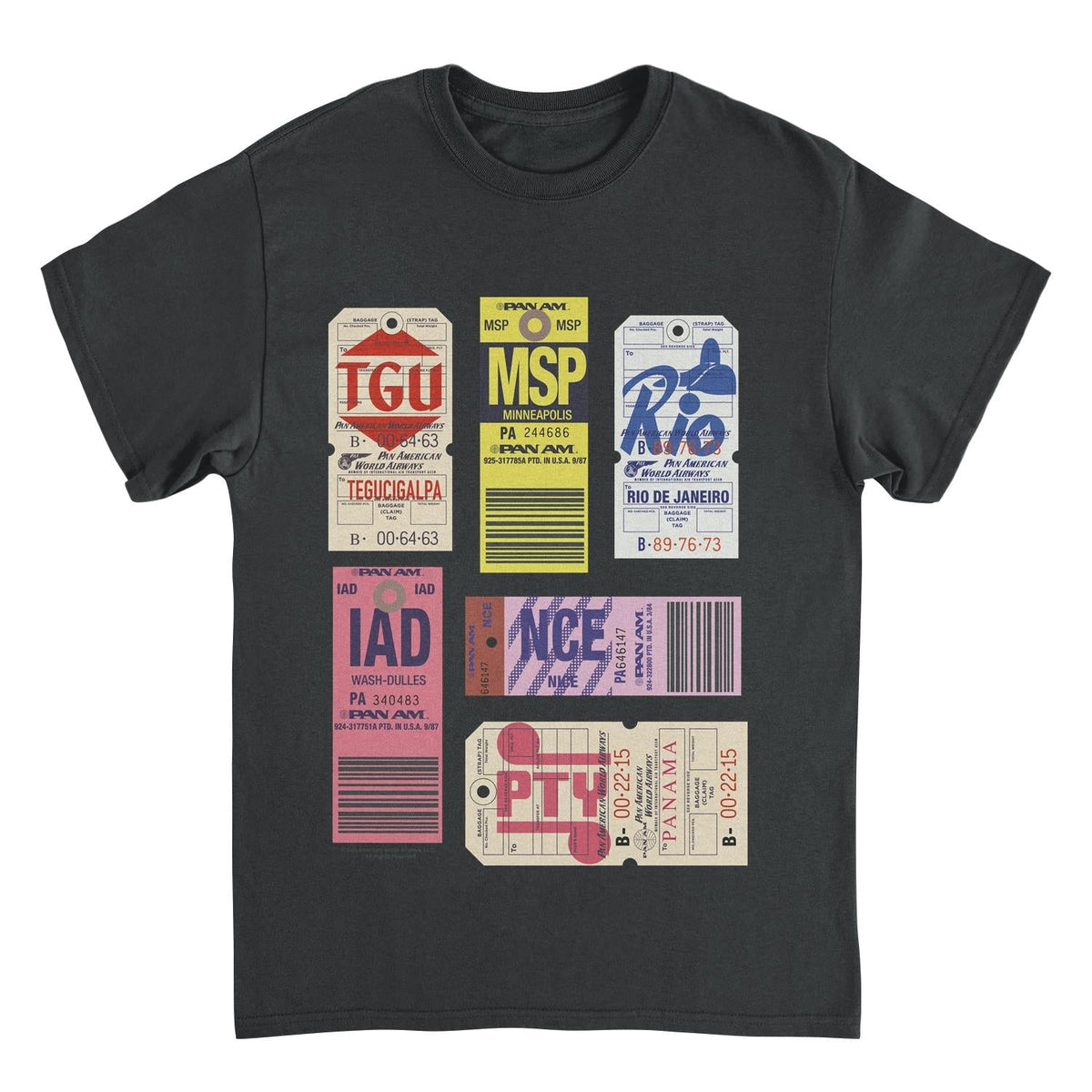 Pan Am 6 Retro Luggage Tags Black T-Shirt