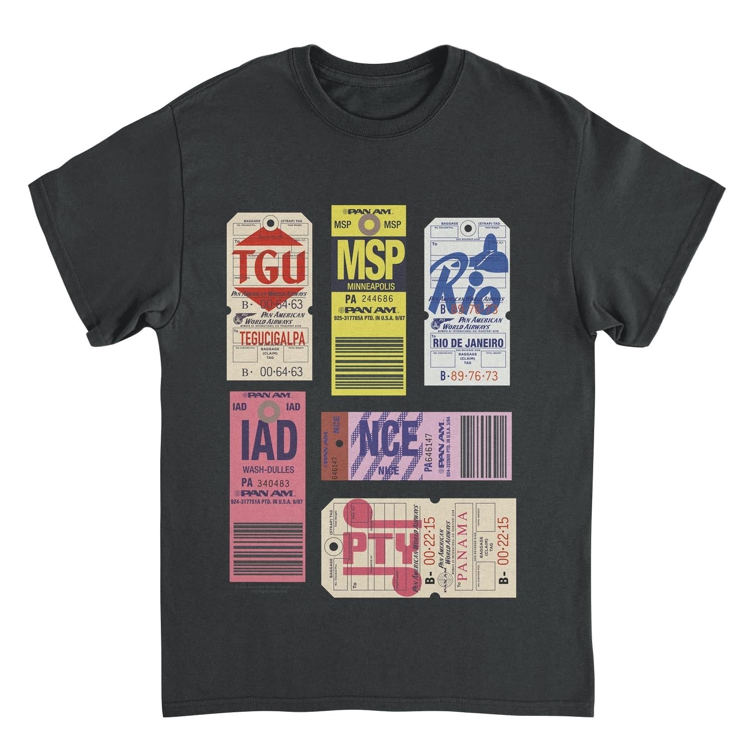 Pan Am 6 Retro Luggage Tags Black T-Shirt
