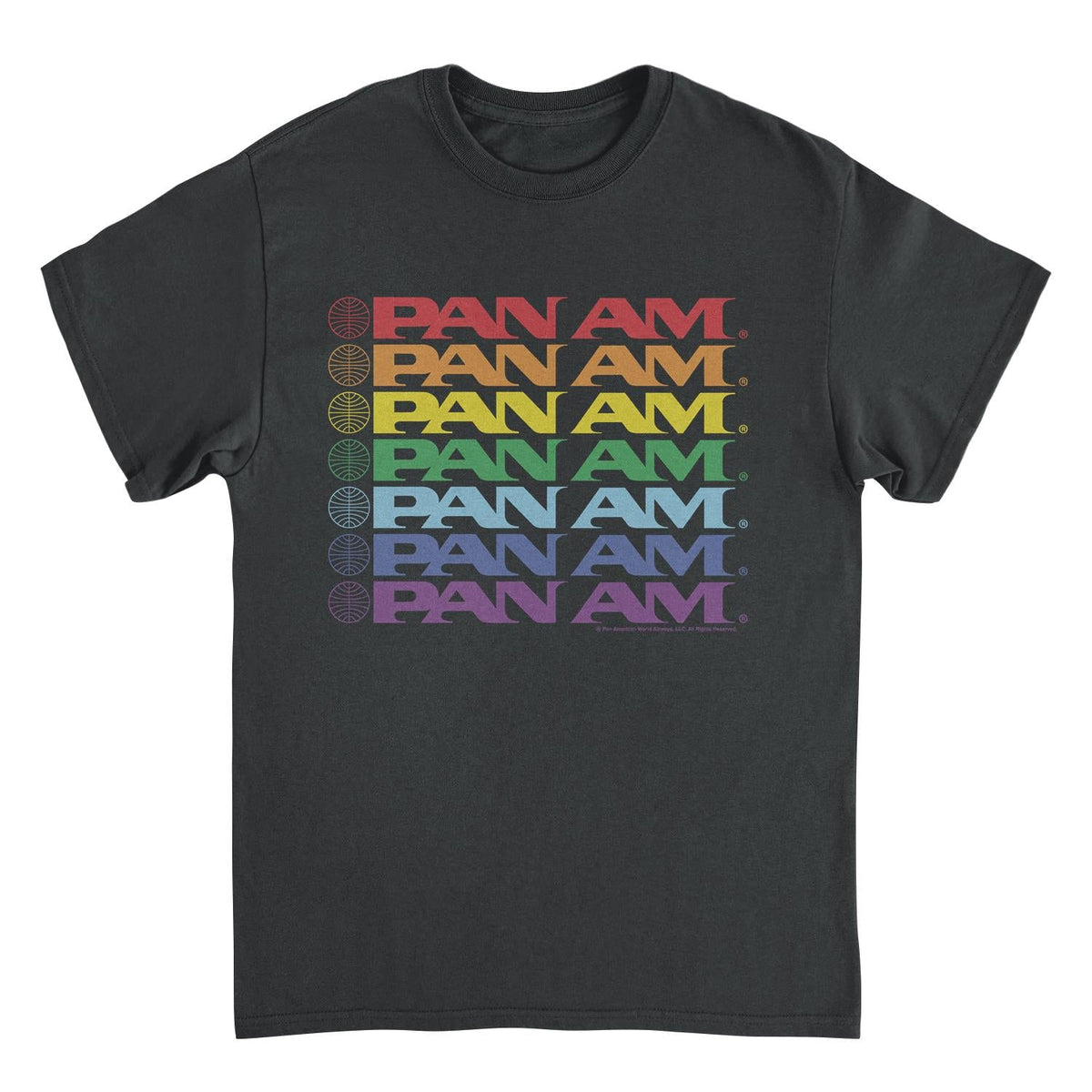 Pan Am Text Logo Rainbow Cascade Pride Black T-Shirt