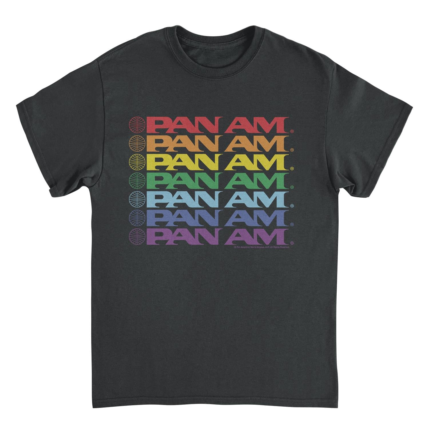 Pan Am Text Logo Rainbow Cascade Pride Black T-Shirt