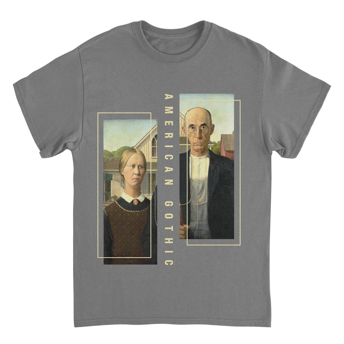 Classic Paintings American Gothic Grant Wood Charcoal T-Shirt