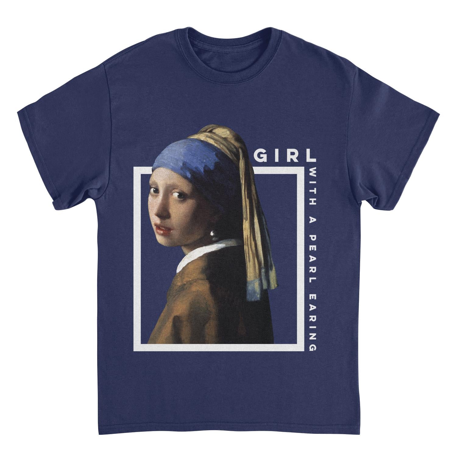 Classic Paintings Girl With a Pearl Earing Vermeer Navy T-Shirt