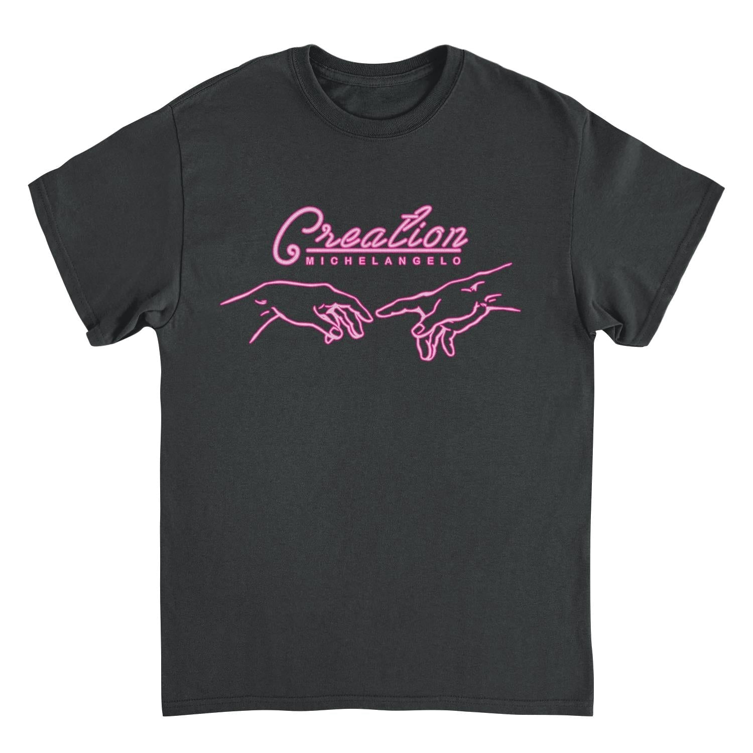 Classic Paintings Neon Creation Michelangelo Black T-Shirt