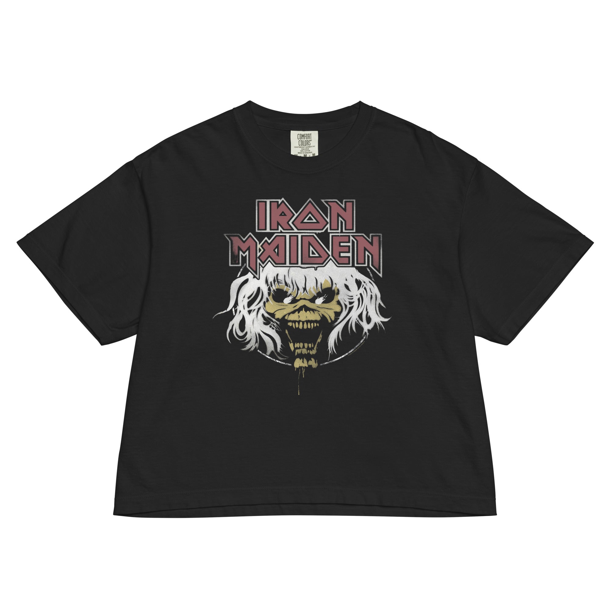 Iron Maiden Beast 1982 World Tour Vintage Mineral Wash Womens Crop Top