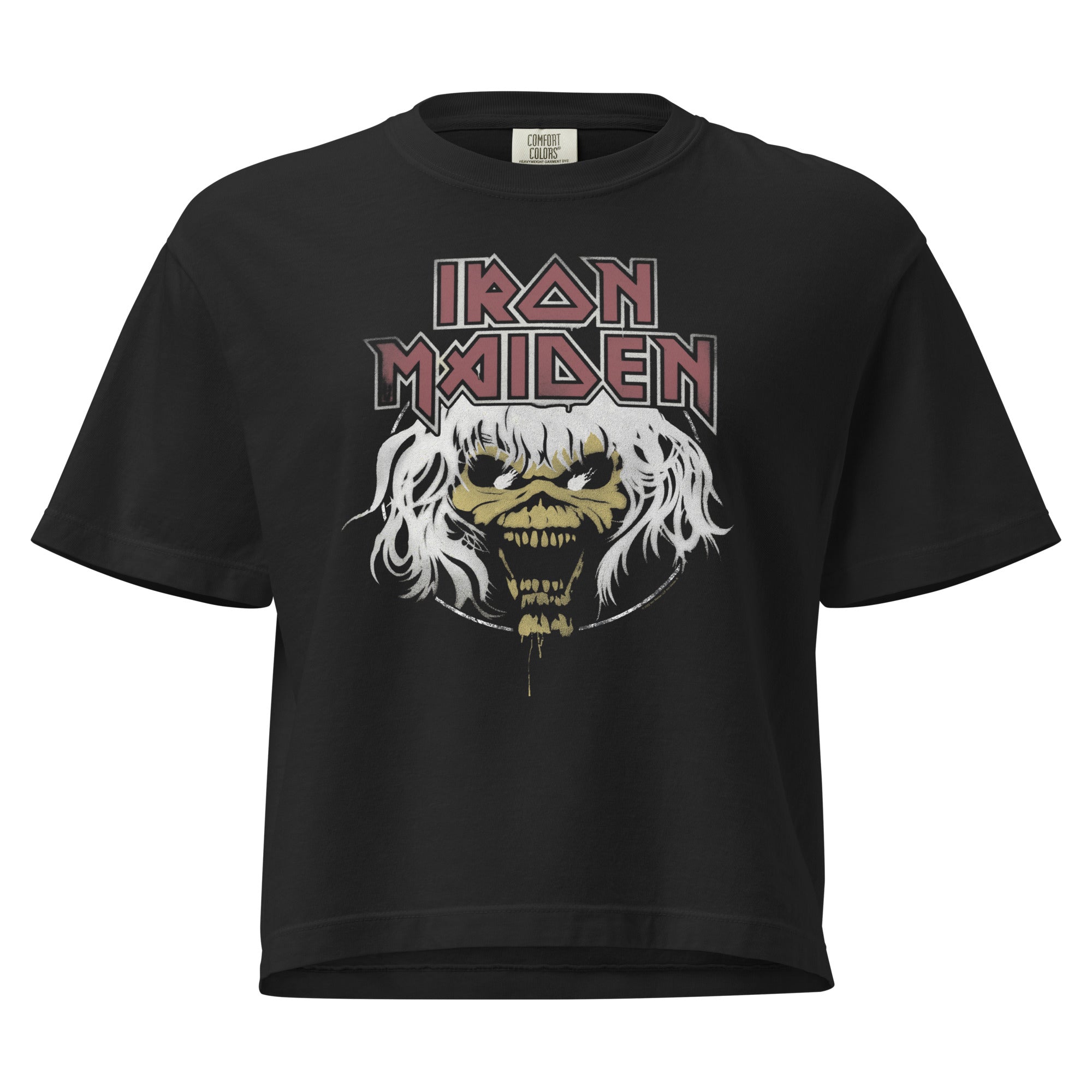 Iron Maiden Beast 1982 World Tour Vintage Mineral Wash Womens Crop Top