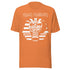 Orange t-shirt with Iron Maiden logo and skull design on a white background