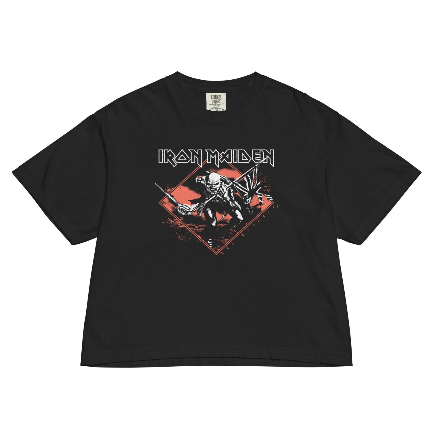 Iron Maiden Trooper Diamond Mineral Wash Womens Crop Top