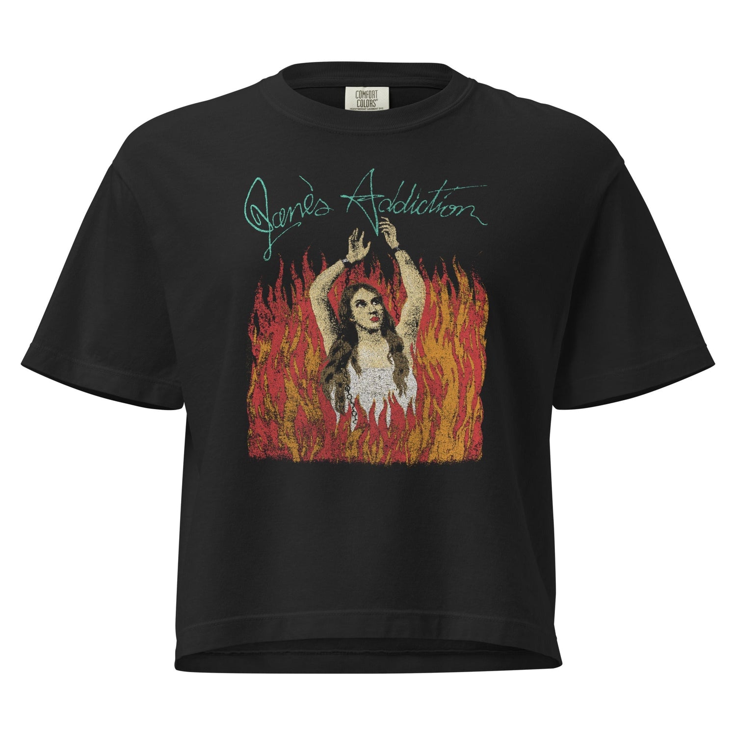 Janes Addiction Flames Mineral Wash Womens Crop Top