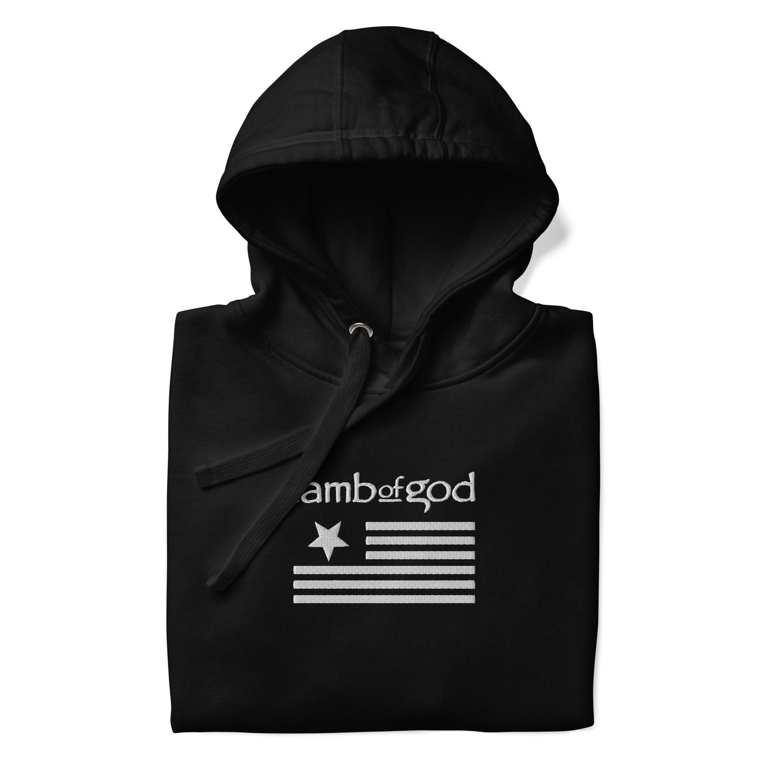 Lamb of God White on Black American Flag HD Embroidered Hoodie