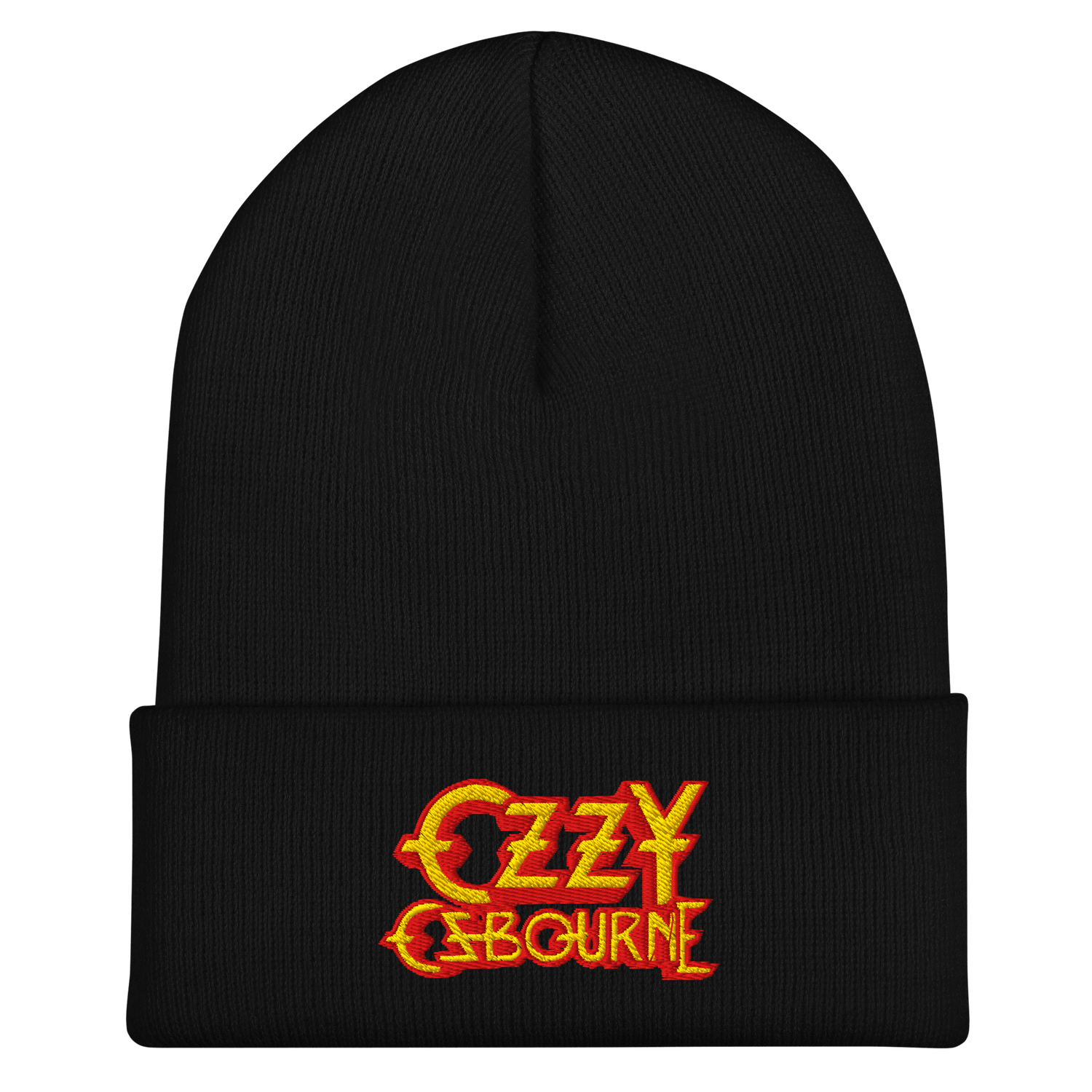 A black beanie hat with &