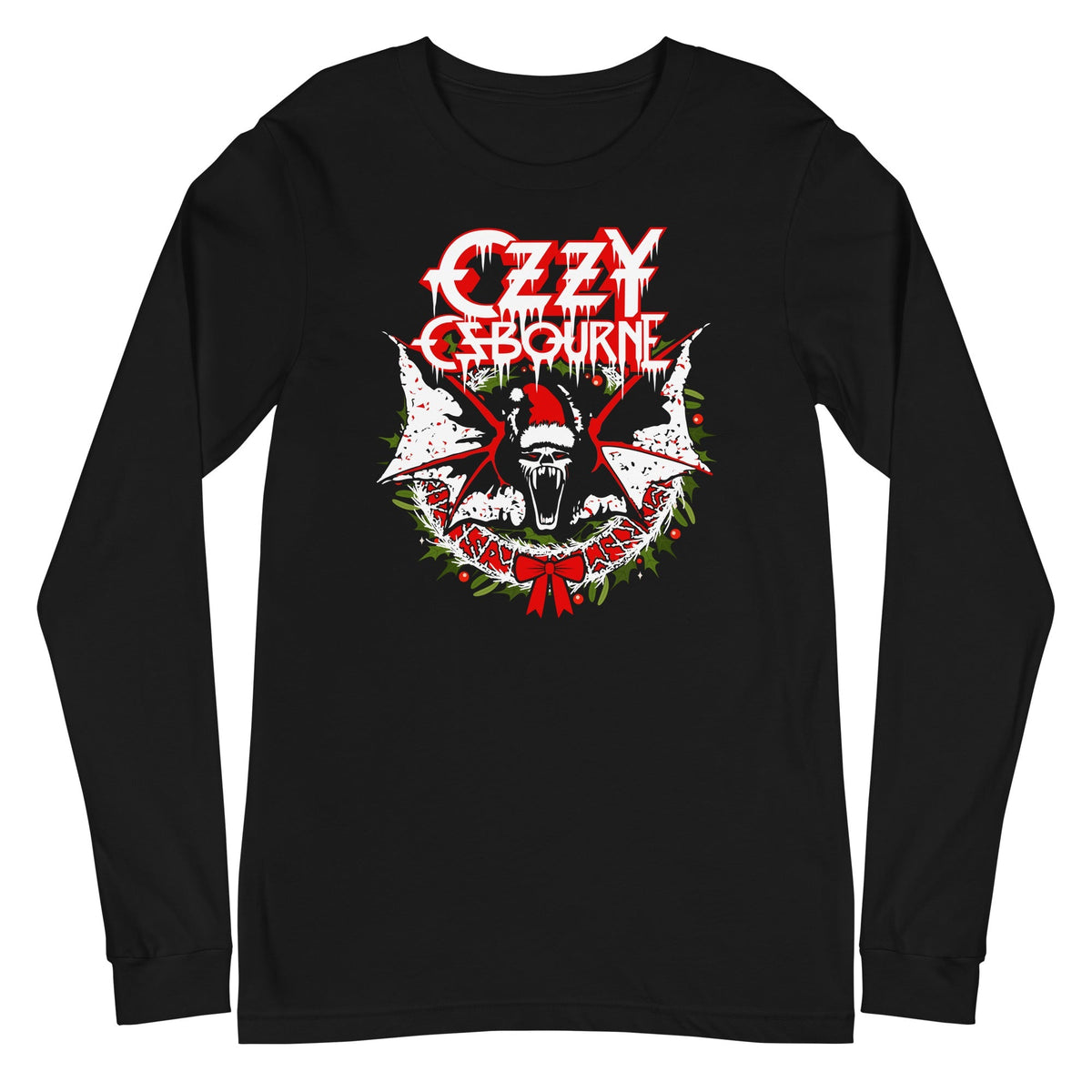 Black long-sleeve shirt with Ozzy Osbourne graphic design on a white background
