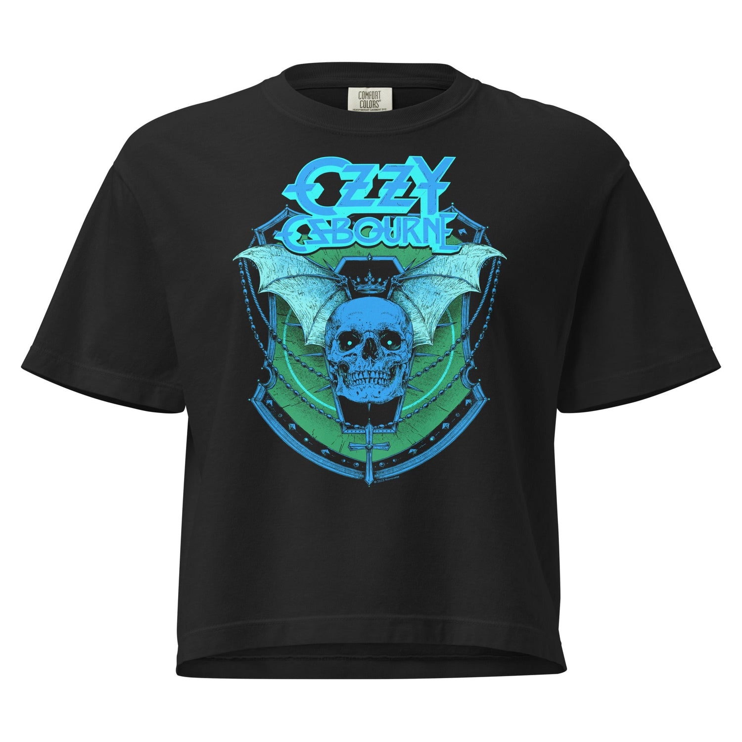 Ozzy Osbourne Neon Blue Bat Mineral Wash Womens Crop Top