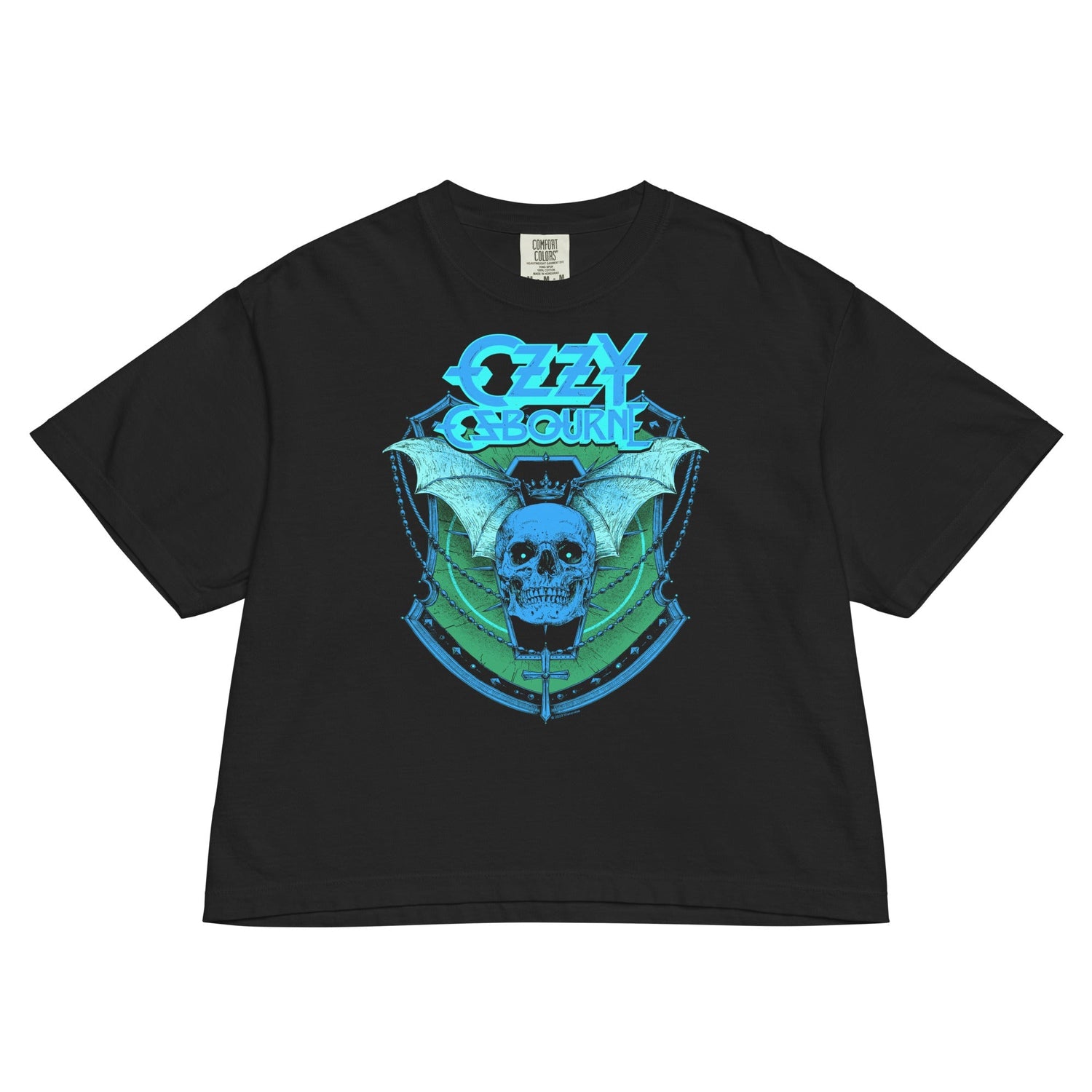 Ozzy Osbourne Neon Blue Bat Mineral Wash Womens Crop Top