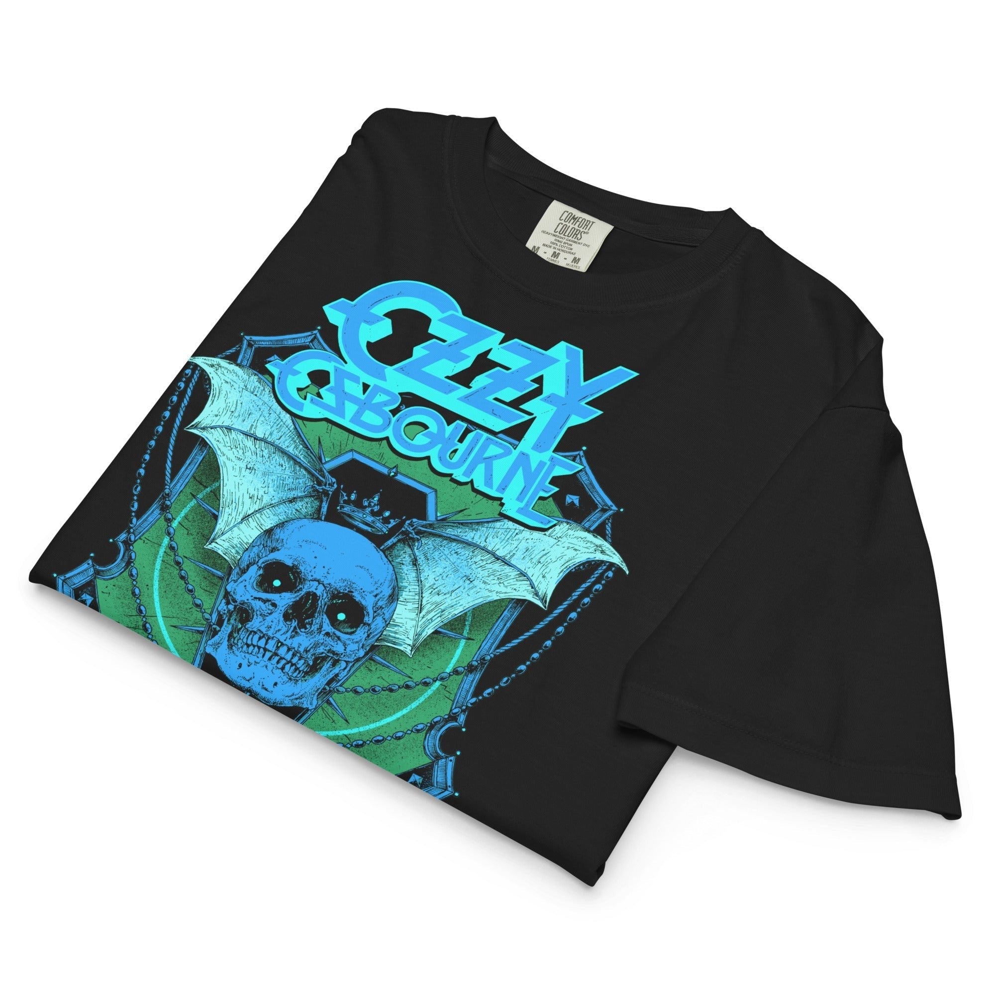 Ozzy Osbourne Neon Blue Bat Mineral Wash Womens Crop Top