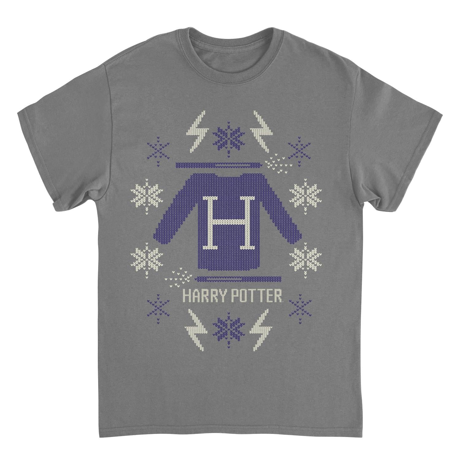 Harry Potter Blue Christmas Swetter Pattern Charcoal T-Shirt