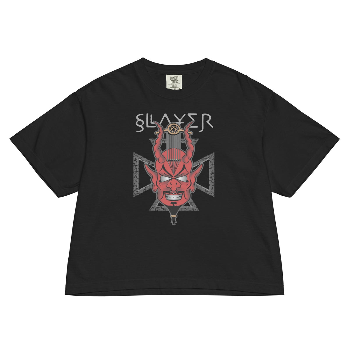 Slayer Devils Horns Mineral Wash Womens Crop Top