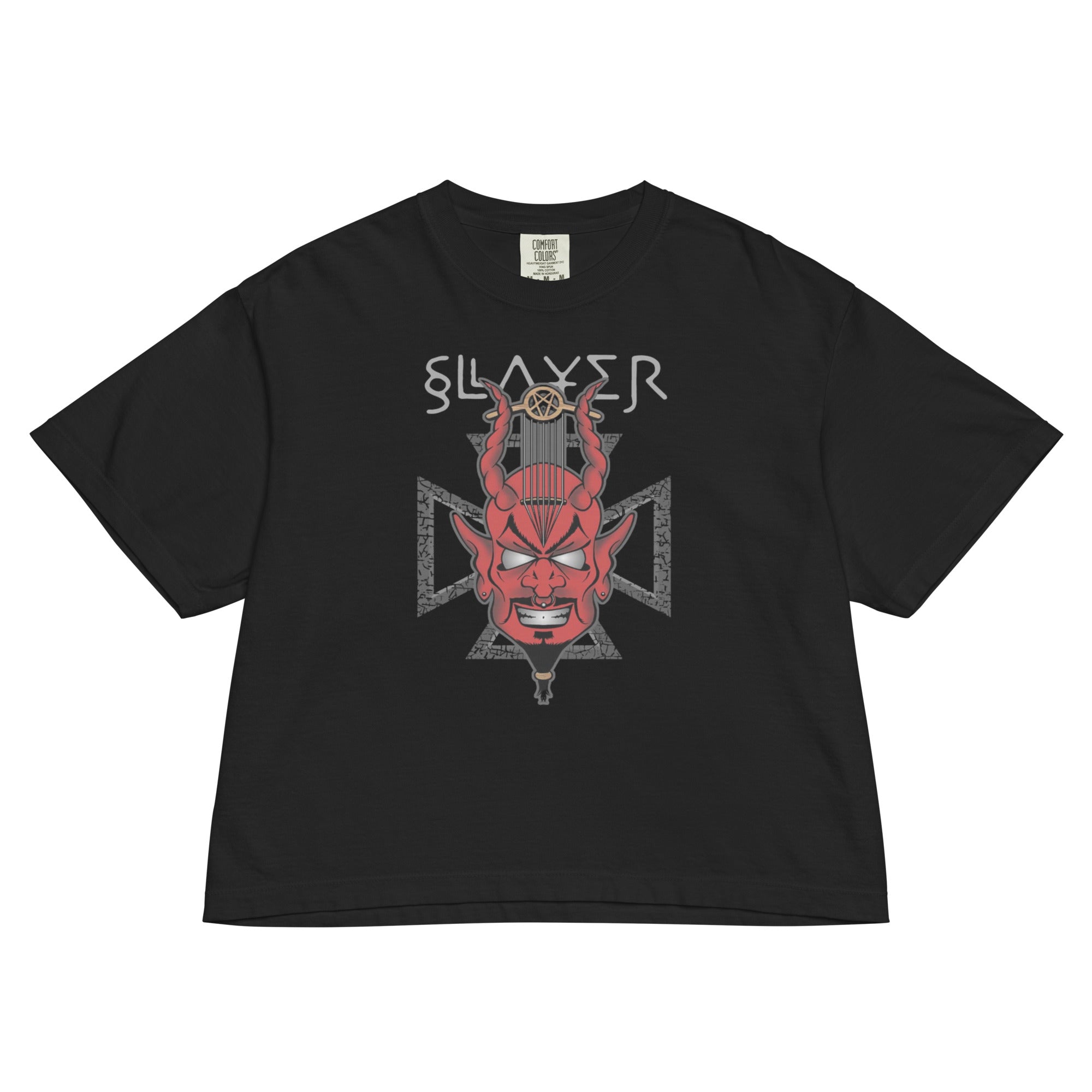 Slayer Devils Horns Mineral Wash Womens Crop Top