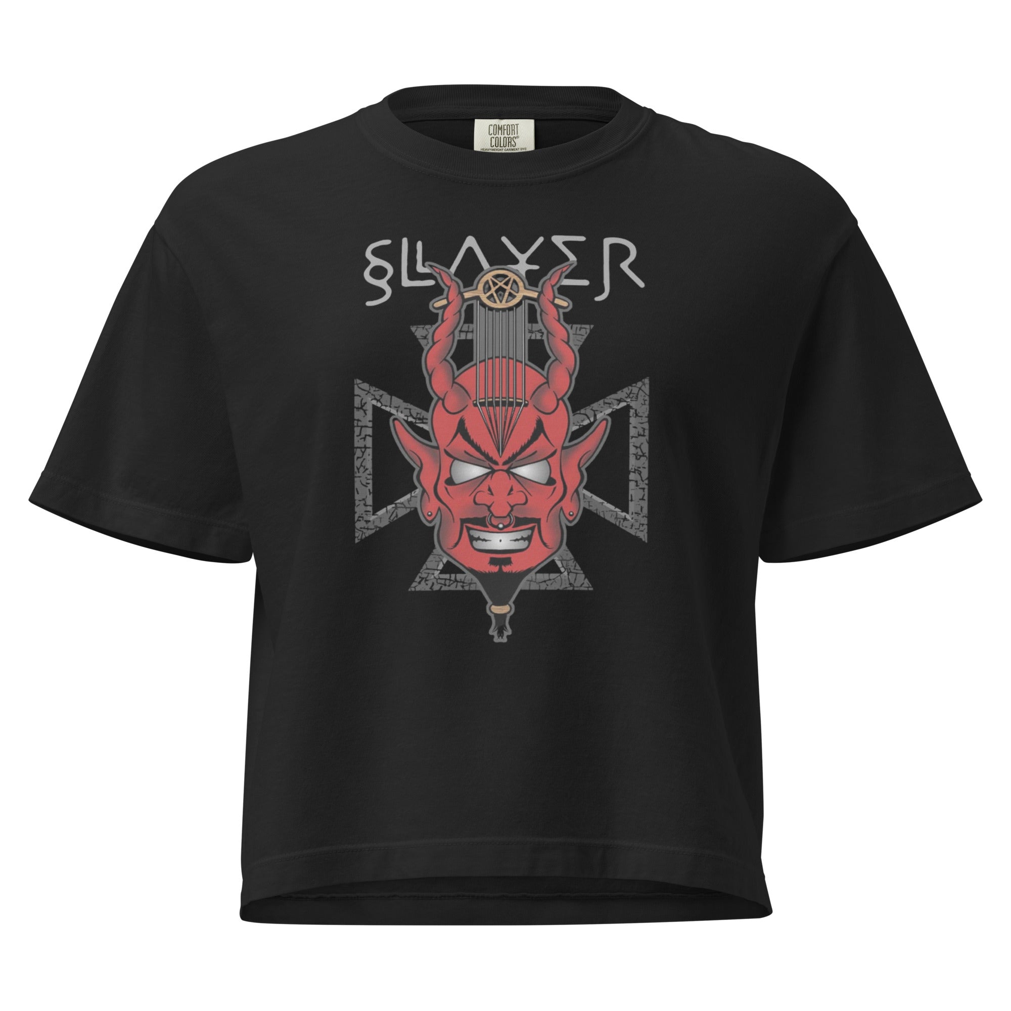 Slayer Devils Horns Mineral Wash Womens Crop Top