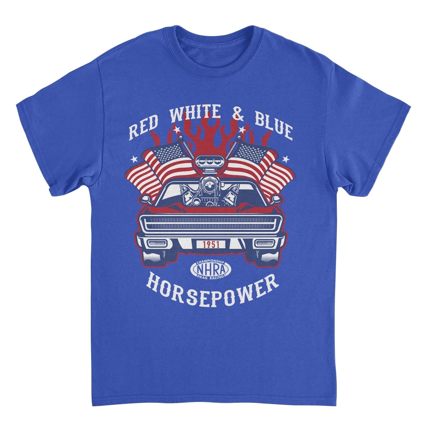 NHRA Red White and Blue Horsepower Royal T-Shirt