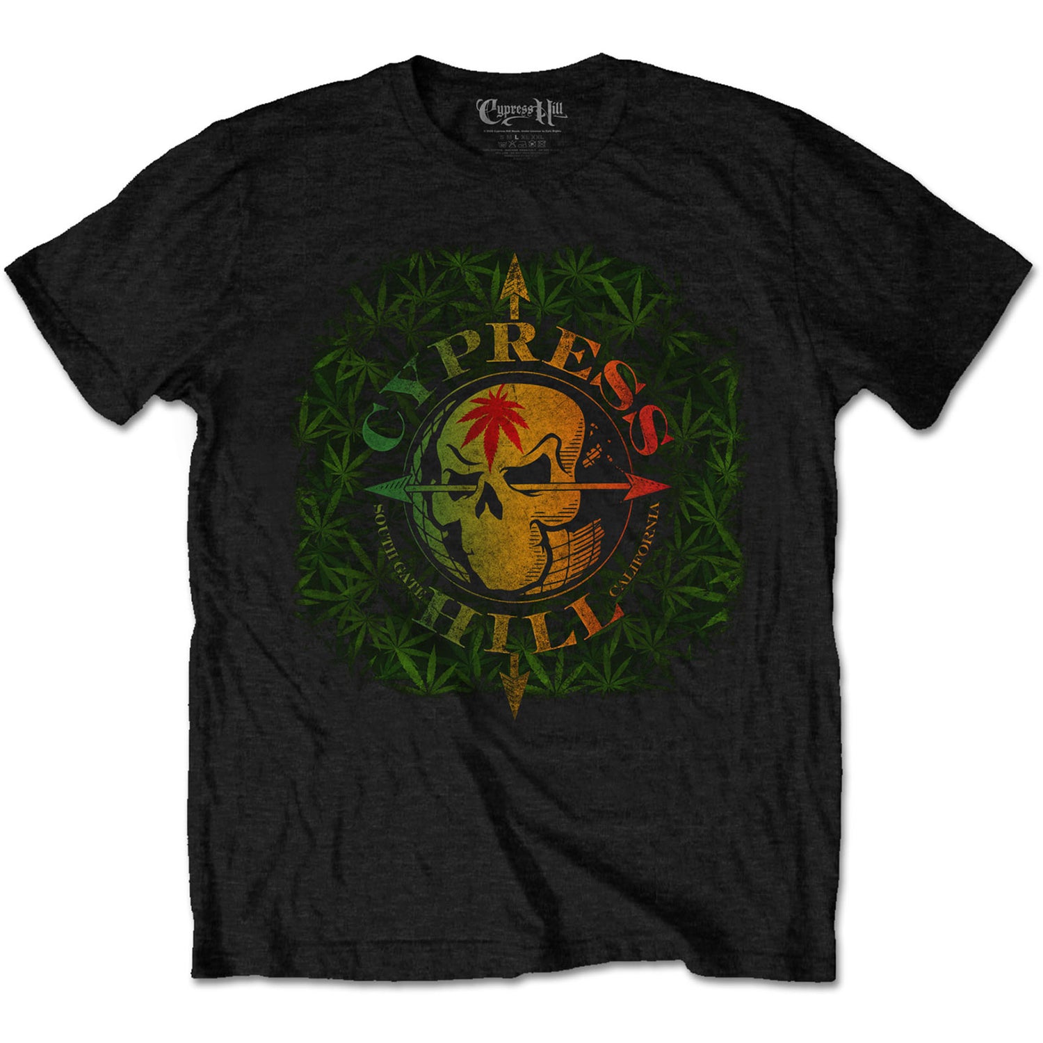 CYPRESS HILL Attractive T-Shirt, South Gate Logo & Leaves
