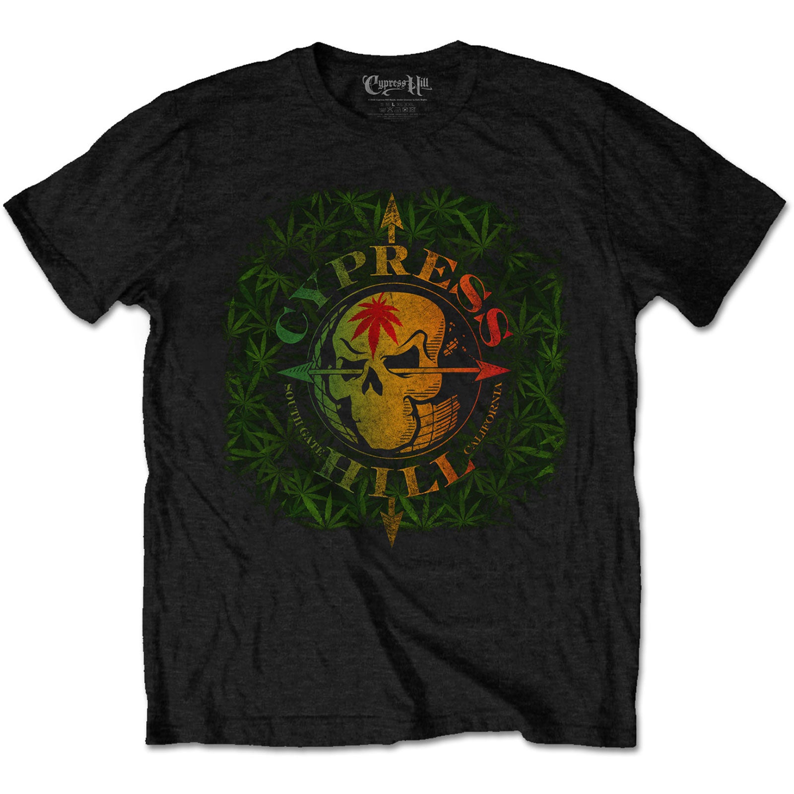 CYPRESS HILL Attractive T-Shirt, South Gate Logo & Leaves