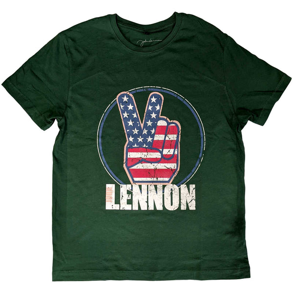 JOHN LENNON Attractive T-Shirt, Peace Fingers US Flag