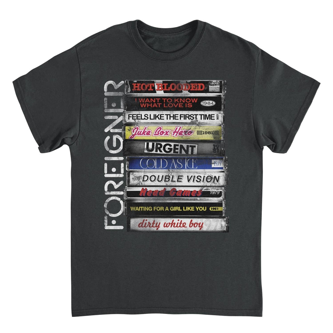 Foreigner Stacked Tapes Black T-Shirt