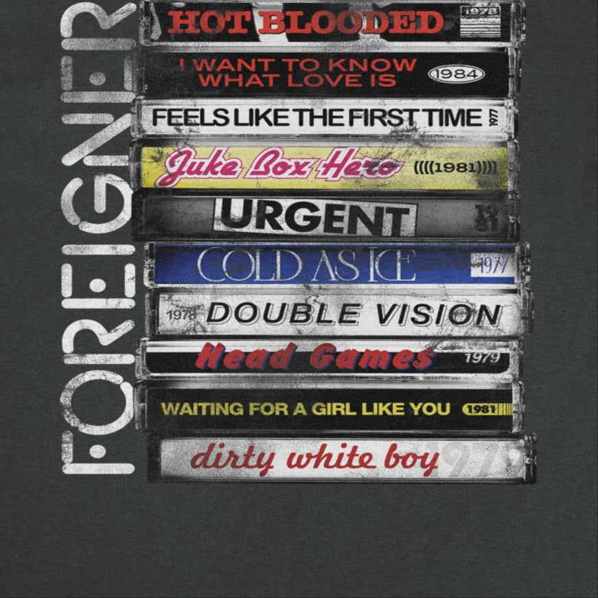 Foreigner Stacked Tapes Black T-Shirt