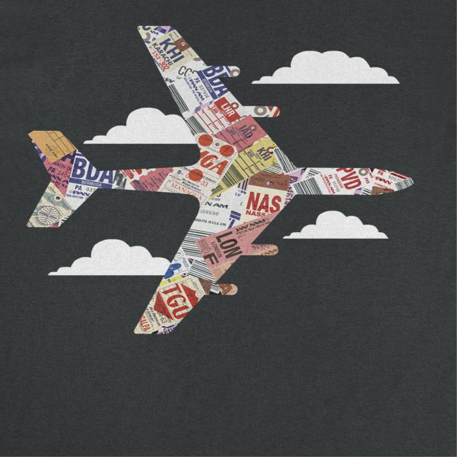 Pan Am Plane Baggage Tags Black T-Shirt