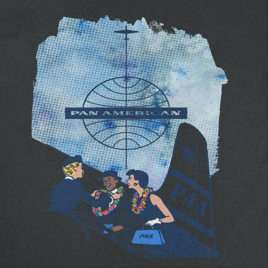 Pan Am Hostess Placing Rainbow Lei On Customer Black T-Shirt