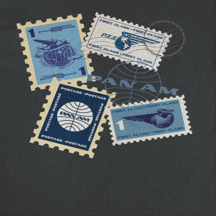 Pan Am Postage Stamps Montage Black T-Shirt