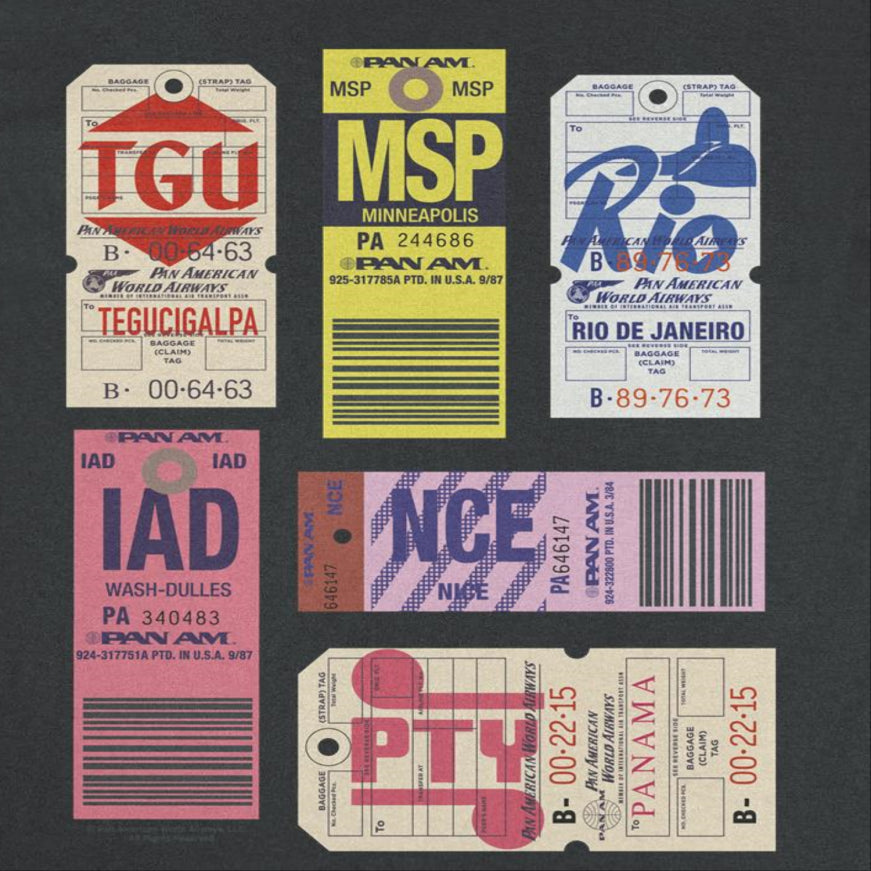 Pan Am 6 Retro Luggage Tags Black T-Shirt