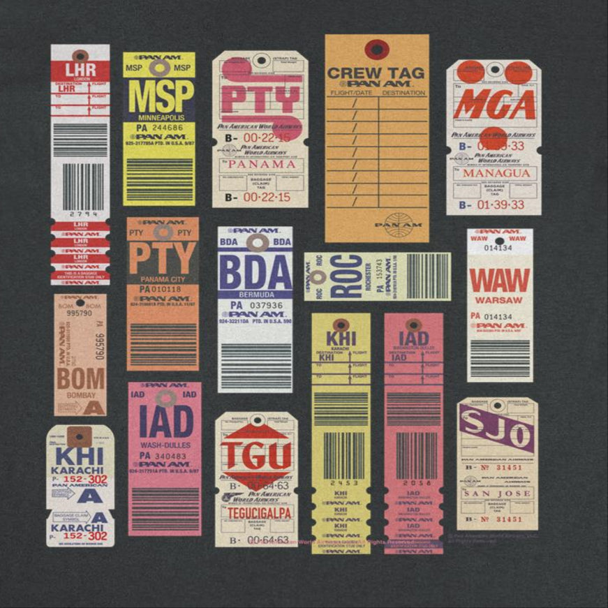 Pan Am Vintage Luggage Tags Black T-Shirt